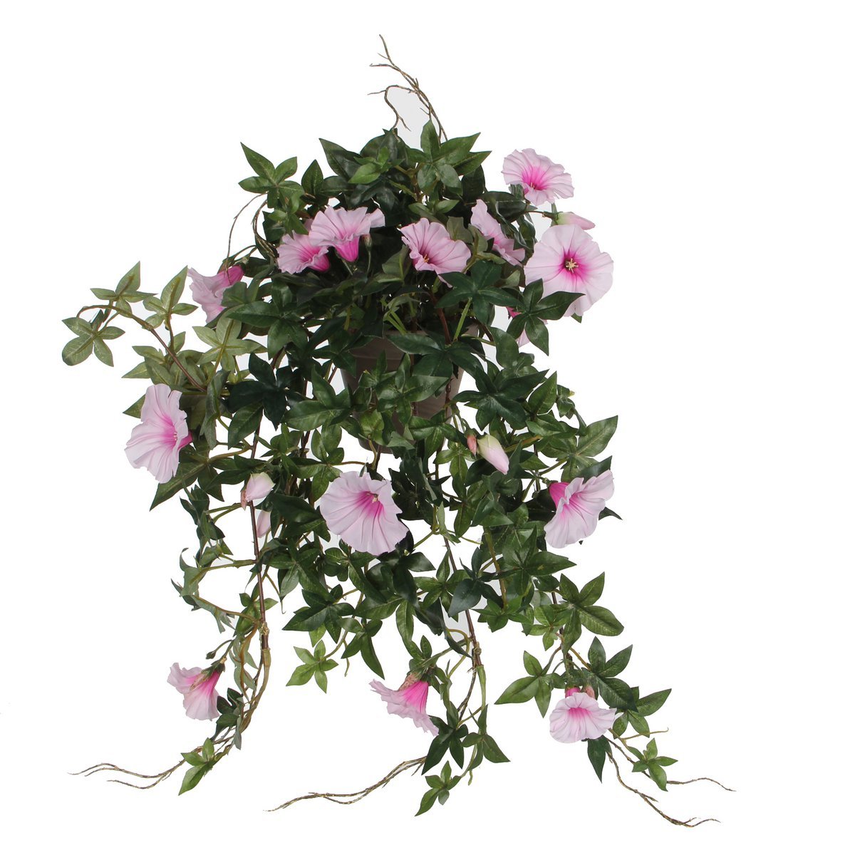 Glimmerdekorationen – Künstliche Hängepflanze Petunie im Blumentopf – L25 x B45 x H50 cm – Rosa