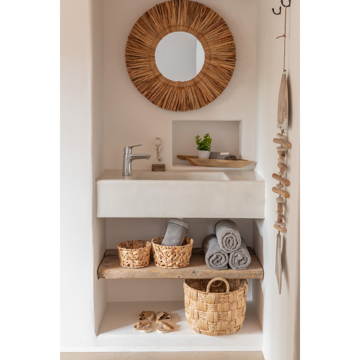 J-Line – Set mit 3 Körben, rund, Wasserhyazinthe, natürlich