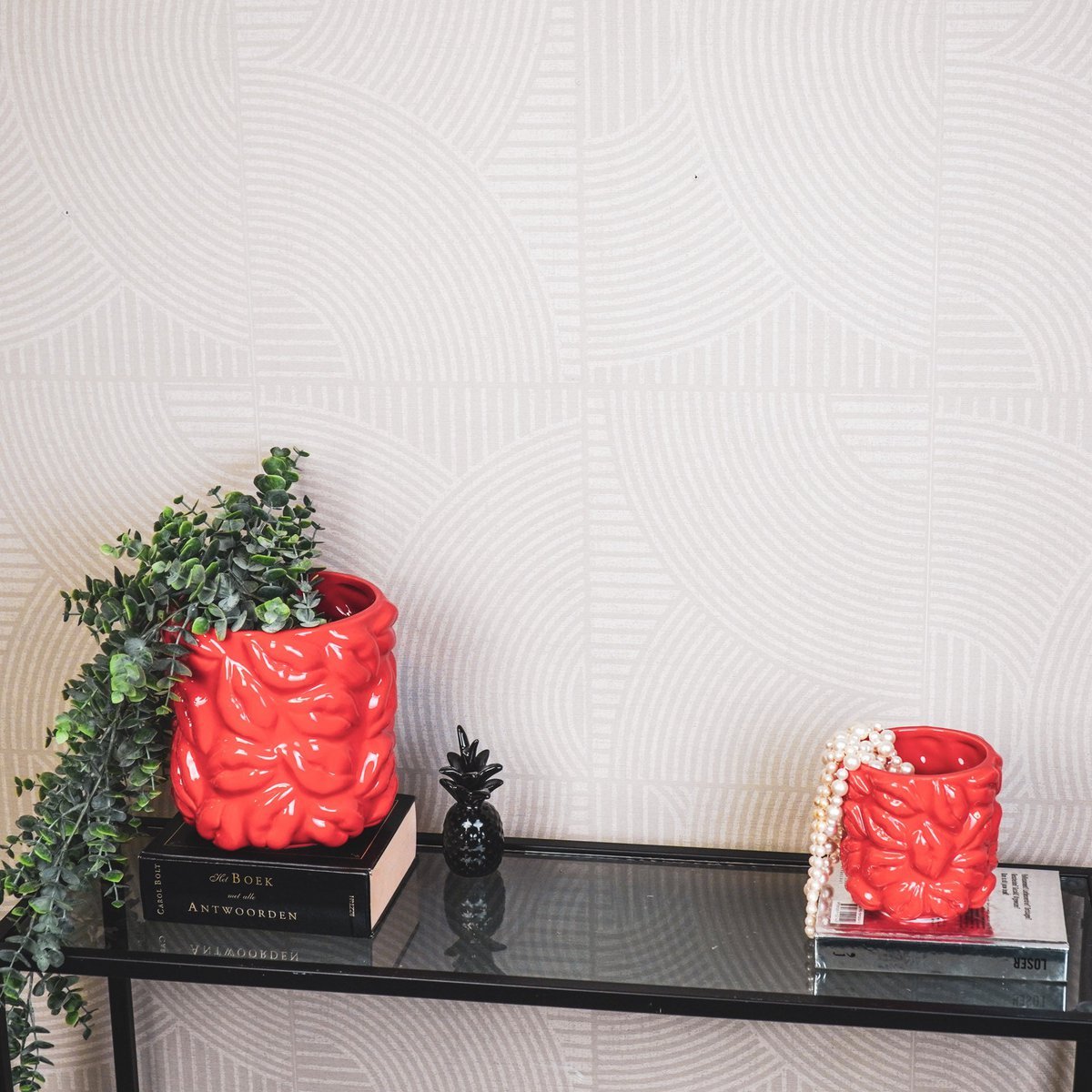 Housevitamin - Pot - Kisses - Keramiek - Rood - 17,5x17,5x17,5cm