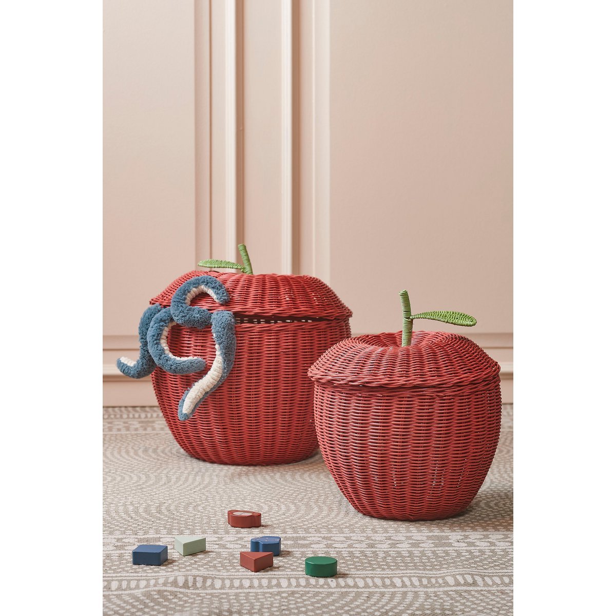 Mica Decorations – Aufbewahrungskorb mit Deckel – 2er-Set – H48 x Ø30 cm – Rattan – Rot
