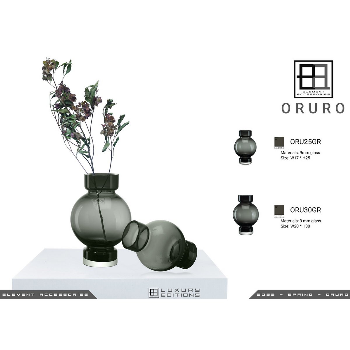Element Accessories - Moderne bolvormige luxe vaas ORURO - 9mm dik glas
