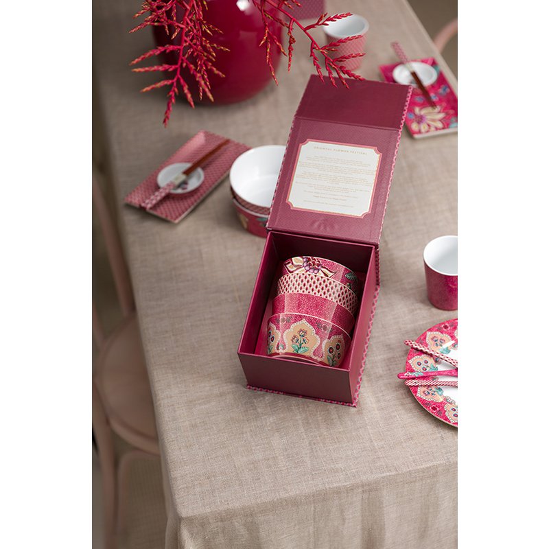 Pip Studio - Giftset Bowls Oriental Flower Festival Dark Pink 12cm