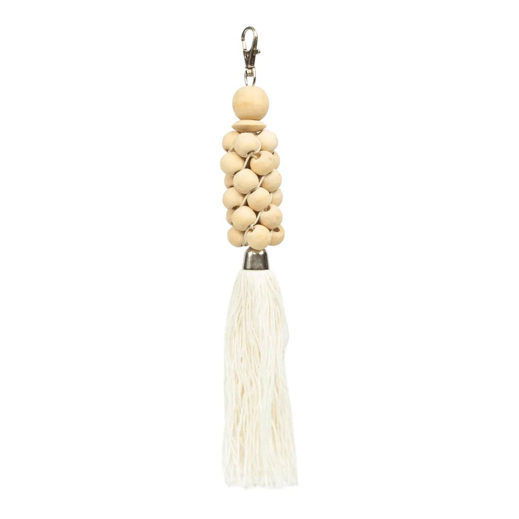 Bazar Bizar - Sleutelhanger 'Wooden Beads' (Naturel Wit)