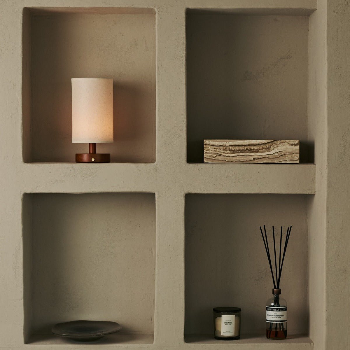 Tavellio-Amsterdam - Ben kastanje bruin houten tafellamp - Oplaadbaar en dimbaar