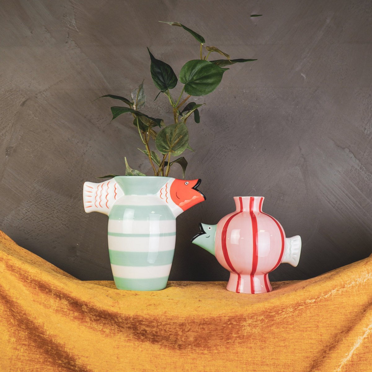 Housevitamin - Vaas - visdolomiet -mint/wit/oranje -23x12.5x21cm