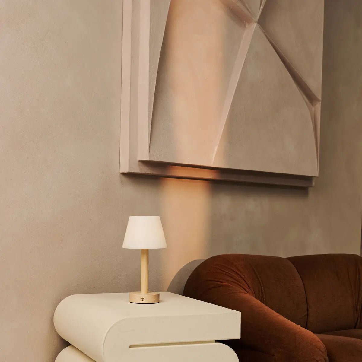 Tavellio-Amsterdam - Zoë Lichtbruine Houten Oplaadbare Tafellamp | Dimbaar en draagbaar | Batterijduur van 80 uur