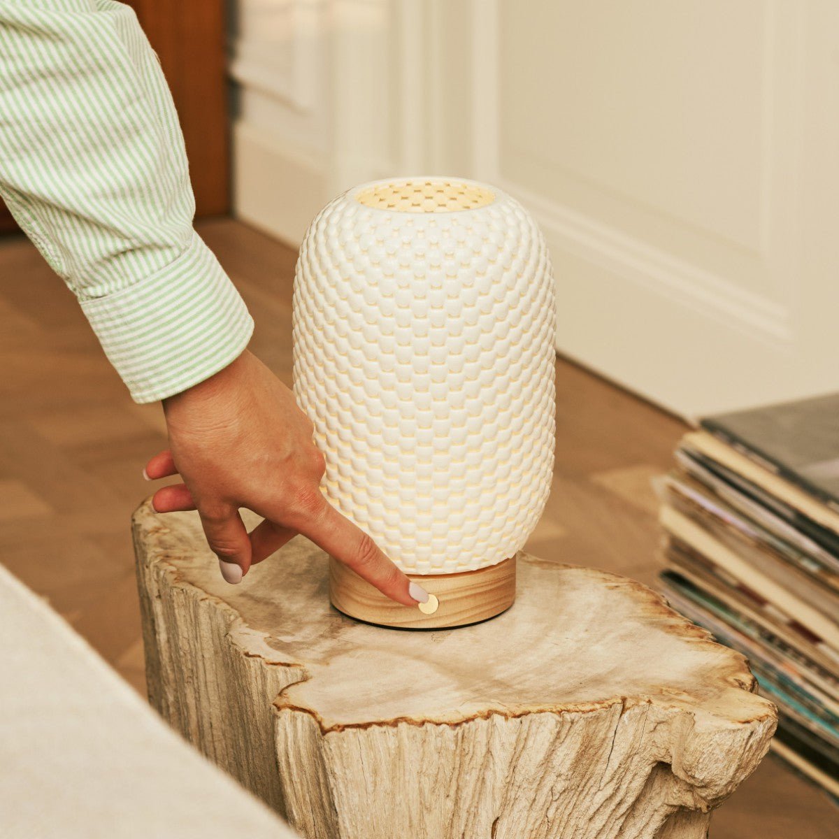 Tavellio-Amsterdam - Aurora lichtbruine draadloze tafellamp in 3D-geprinte porselein-oplaadbaar, dimbaar en tot 100 uur licht