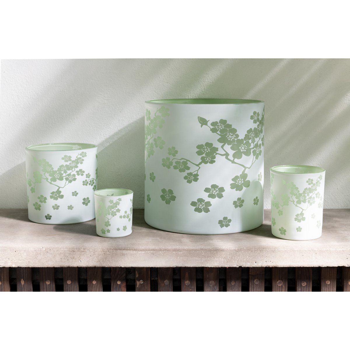 J-Line - Windlicht Bloemen - Glas - Groen - Extra Large