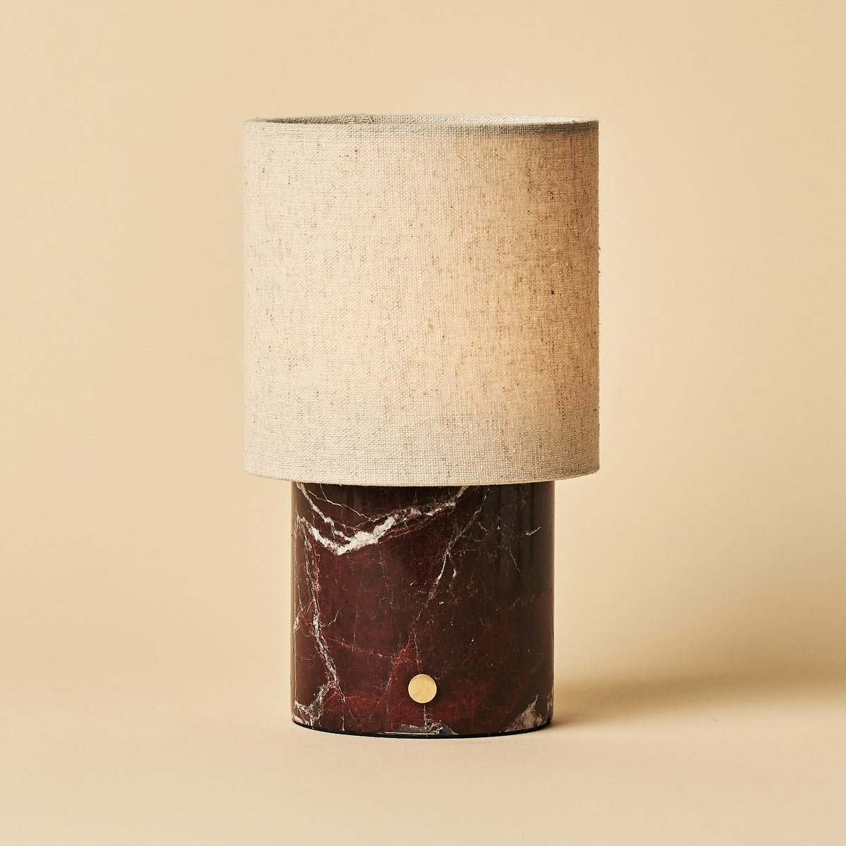 Tavellio-Amsterdam - Onoda rood / rosso levanto - marmeren oplaadbare tafellamp - met linnen verwisselbare lampenkamp