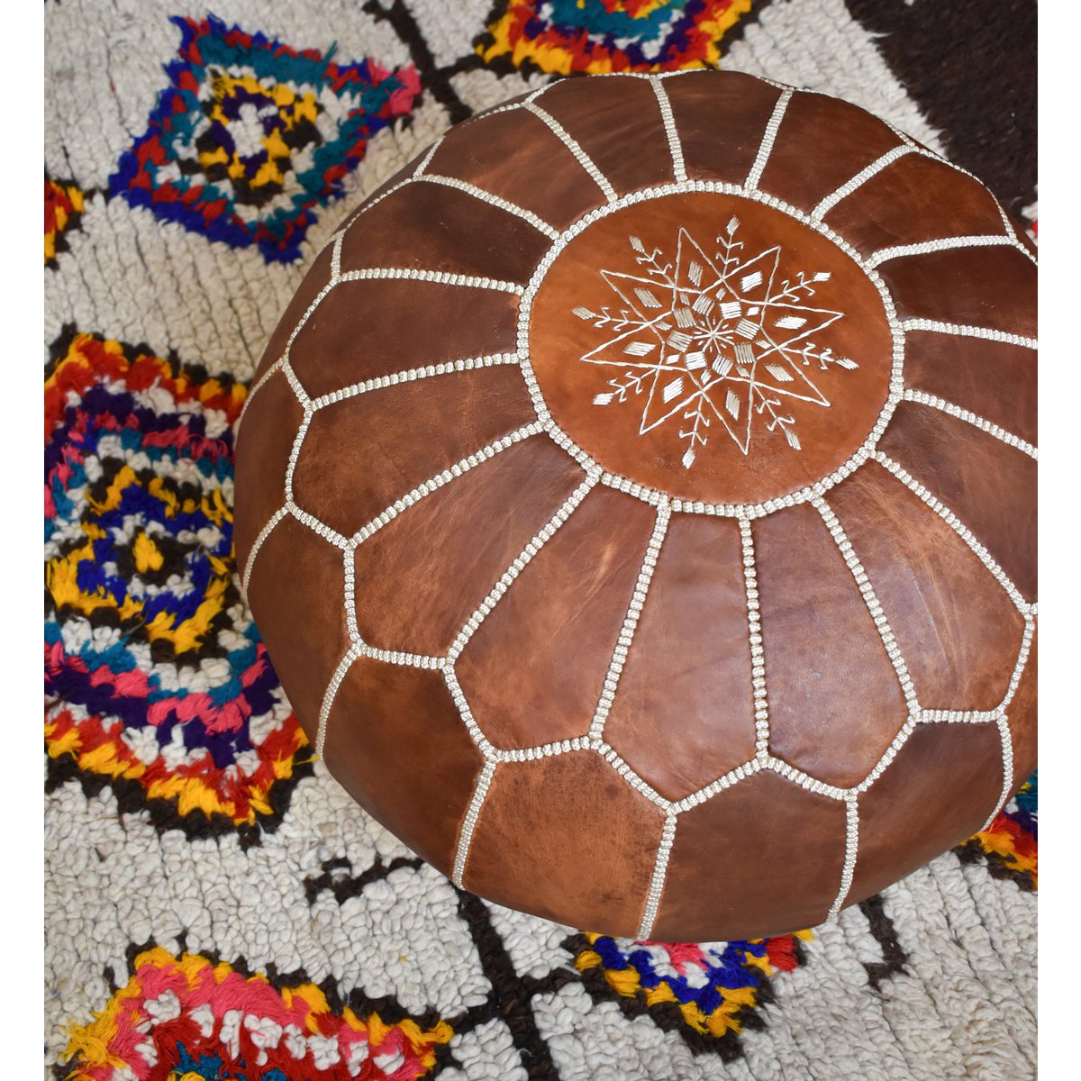 Poufs & Kissen - Lederpouf - Cognacbraun - gefüllt geliefert