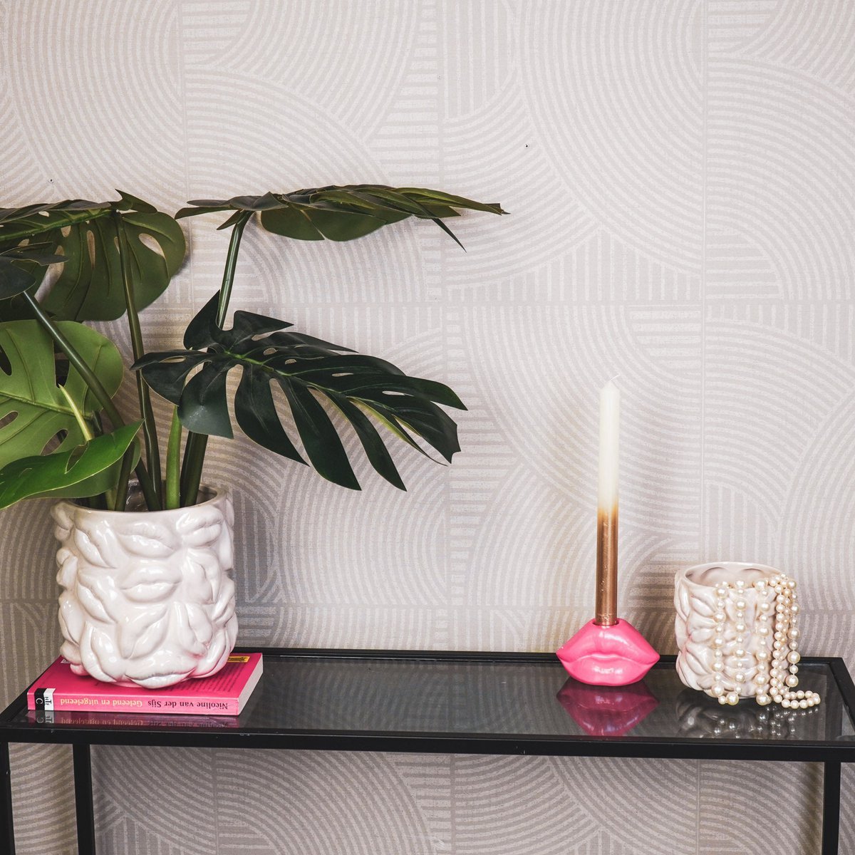 Housevitamin - Pot - Kisses - Keramiek - Beige - 17,5x17,5x17,5cm