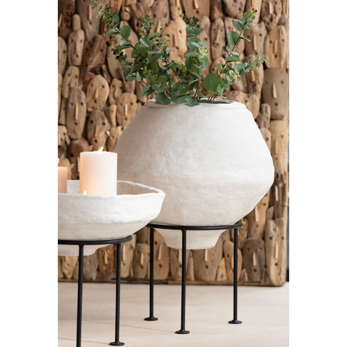 J-Line - Schüssel auf Fuß Chad Pappmaché Weiß