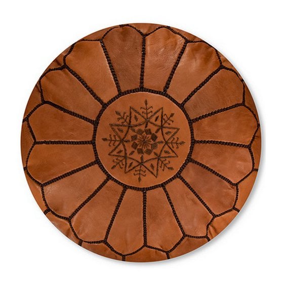 Poufs & Kissen - Lederpouf - Karamellbraun - gefüllt geliefert