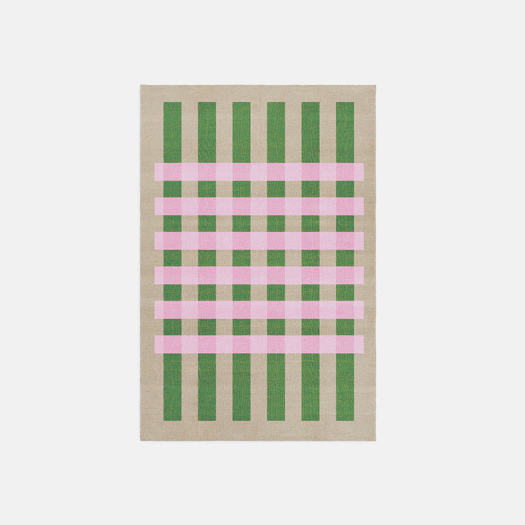 Matias Moellenbach - Jute vloerkleed met roze en groene strepen 'Stripe' (200cm x 300cm)