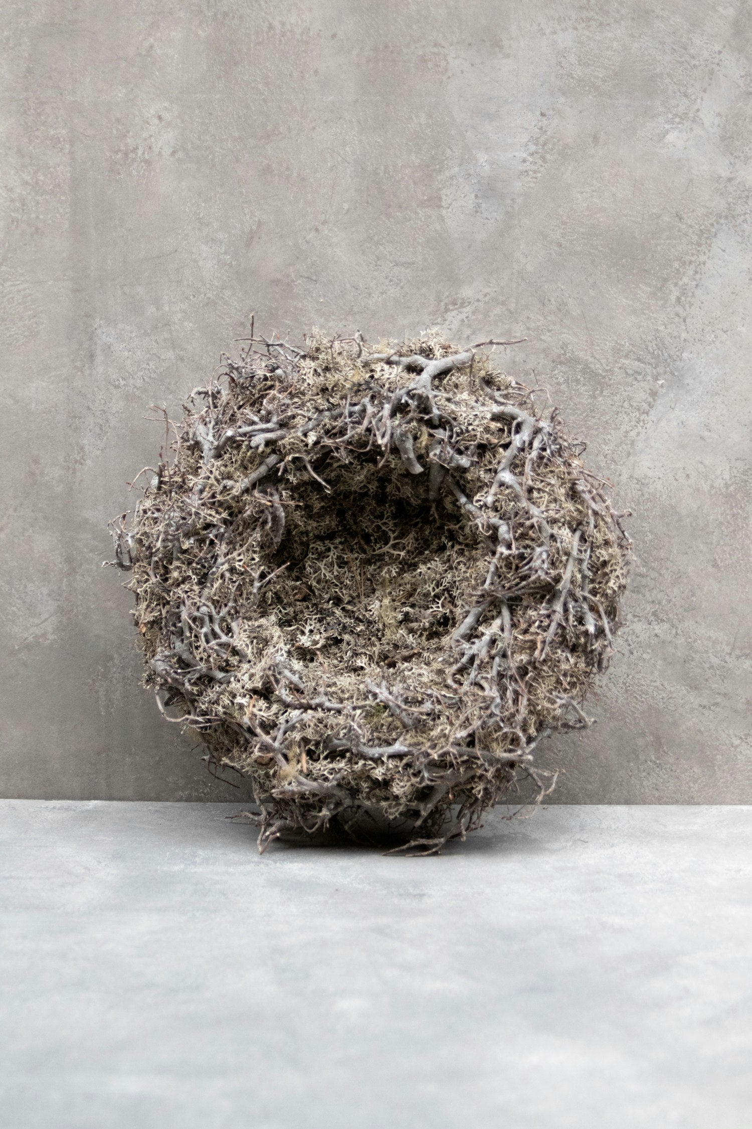 Couronne - Krans van mos met bonsai en nest 'Nest' (White wash