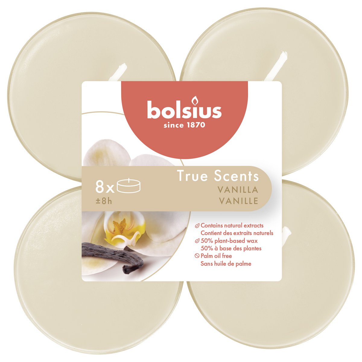 Bolsius - Geurtheelichtjes 'True Scents' (8 stuks, Vanille)