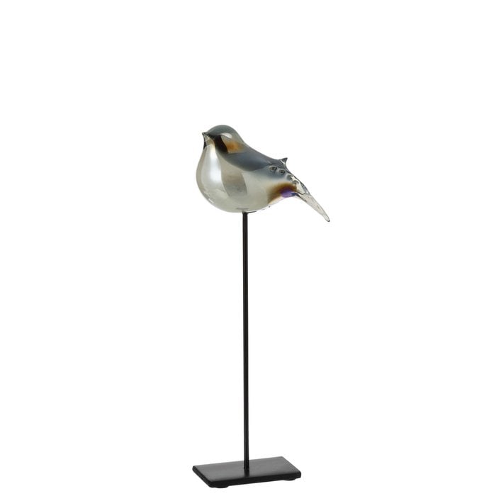 J-Line - Decoratief figuur 'Vogel op voet' (Grijs/Zwart)