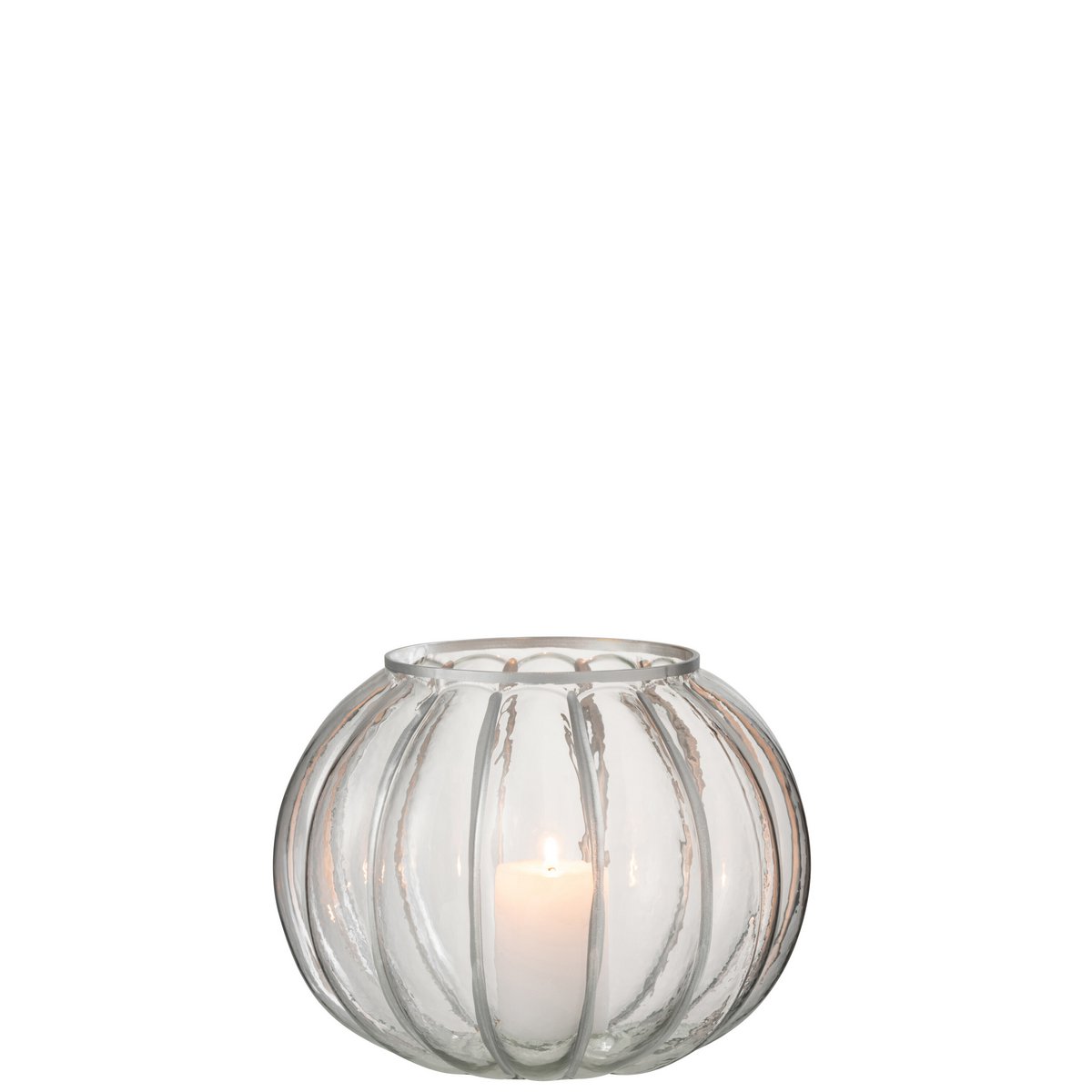 J-Line - Lantern Ball Stripe - Glas - Transparent/Silber - Mittel