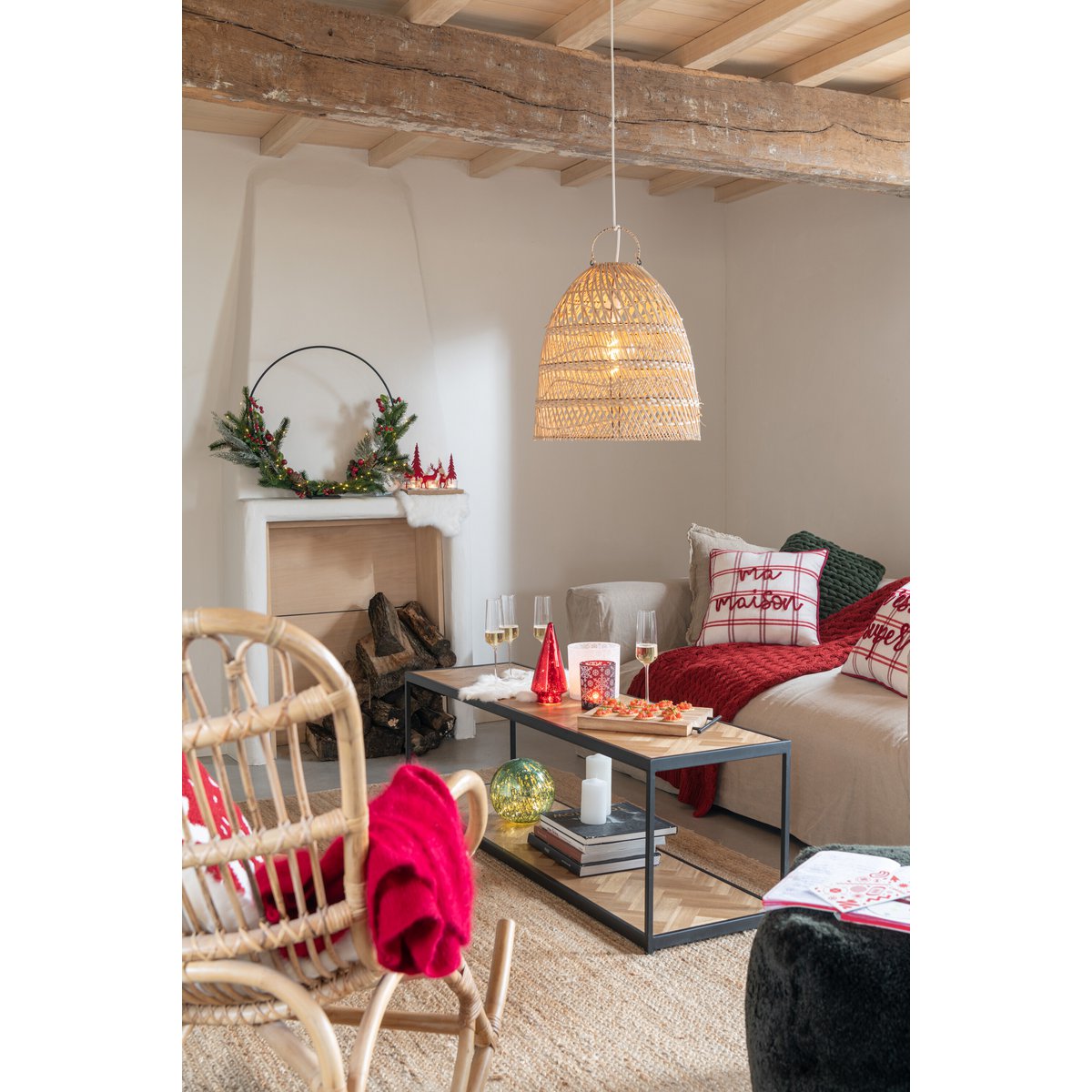 J-Line - Gouden Lamp - Rotan - Naturel