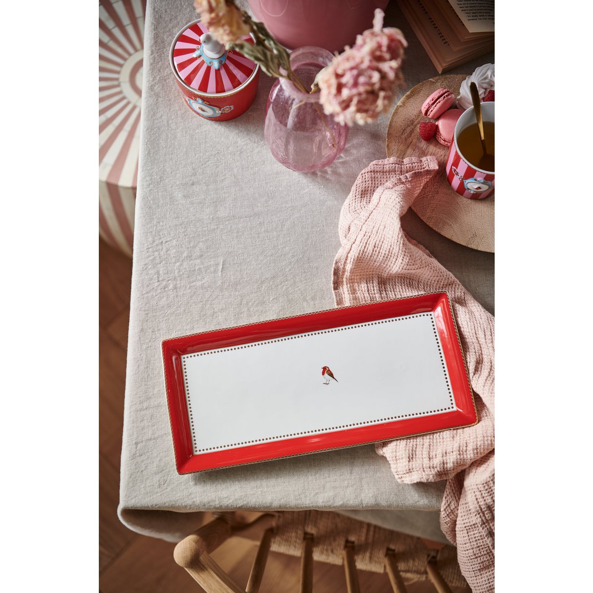 Pip Studio - Cake Tray Rectangular Love Birds Red-Pink - 33.3x15.5cm