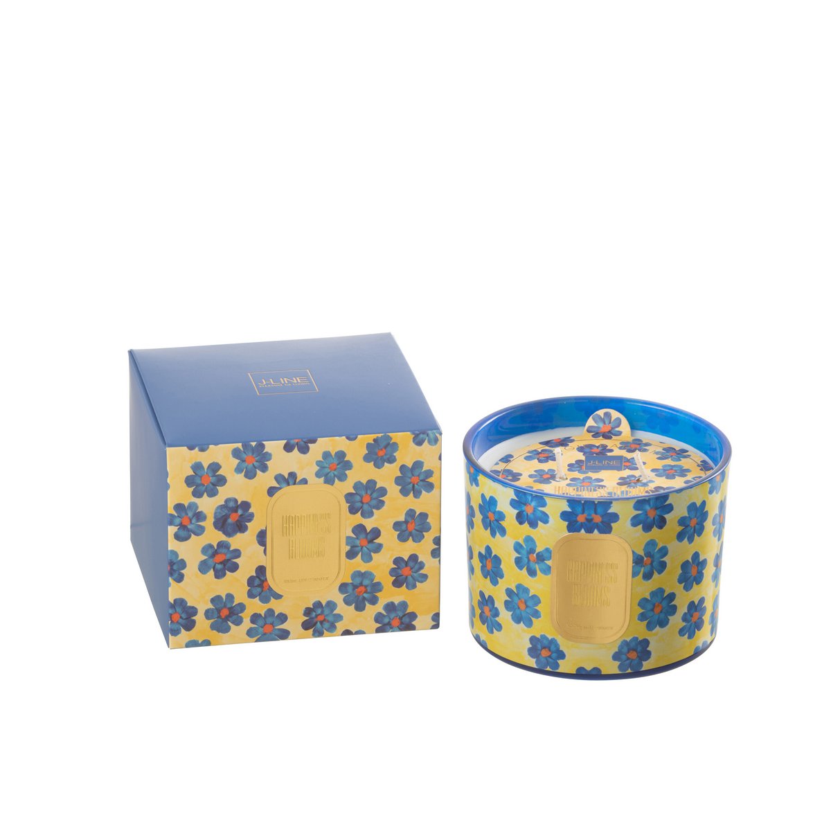 J-Line - Bougie Parfumée Fleurs Bleu/Jaune Petite - 30 Heures