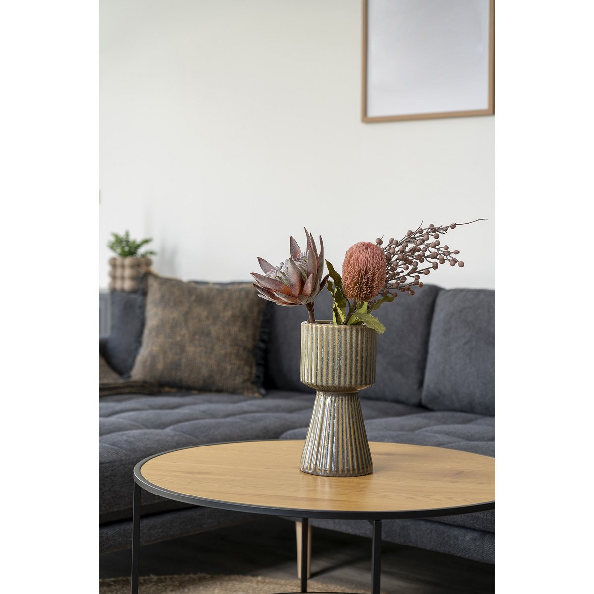 House Nordic - King Protea Boeket - Kunstbloemen, rozenmix, 74 cm