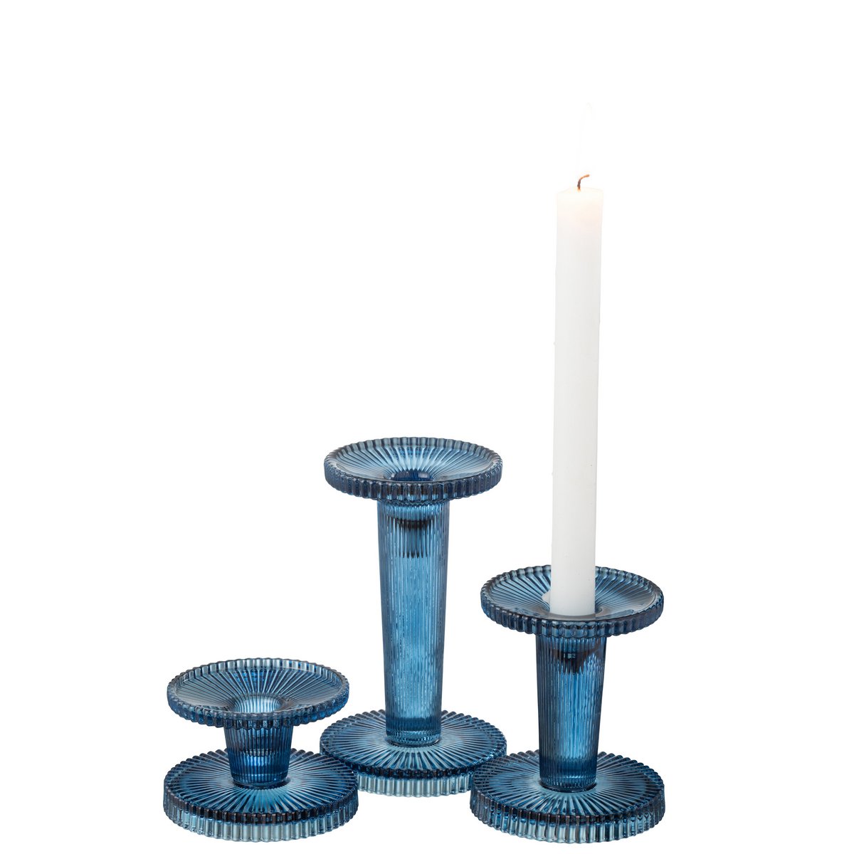 J-Line - Set Van 3 Kaarsenhouder Nelly Glas Blauw