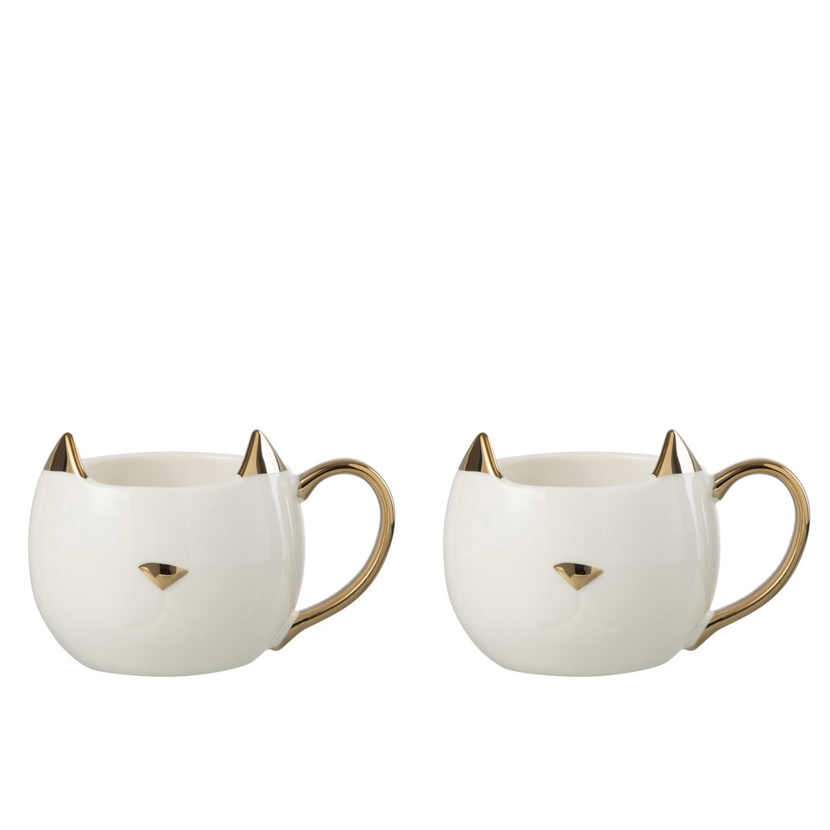 J-Line - Boite de 2 Sachet Chat Porcelaine Blanc/Or