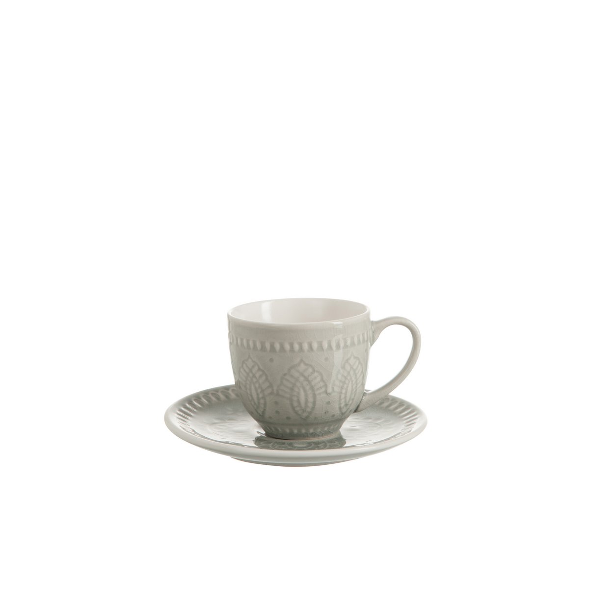 J-Line - Boho Tasse + Untertasse - Keramik - Grau