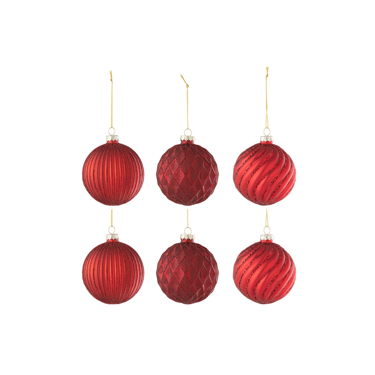 J-Line - Boîte de boules de Noël 'Alf' (Lot de 6, Rouge)