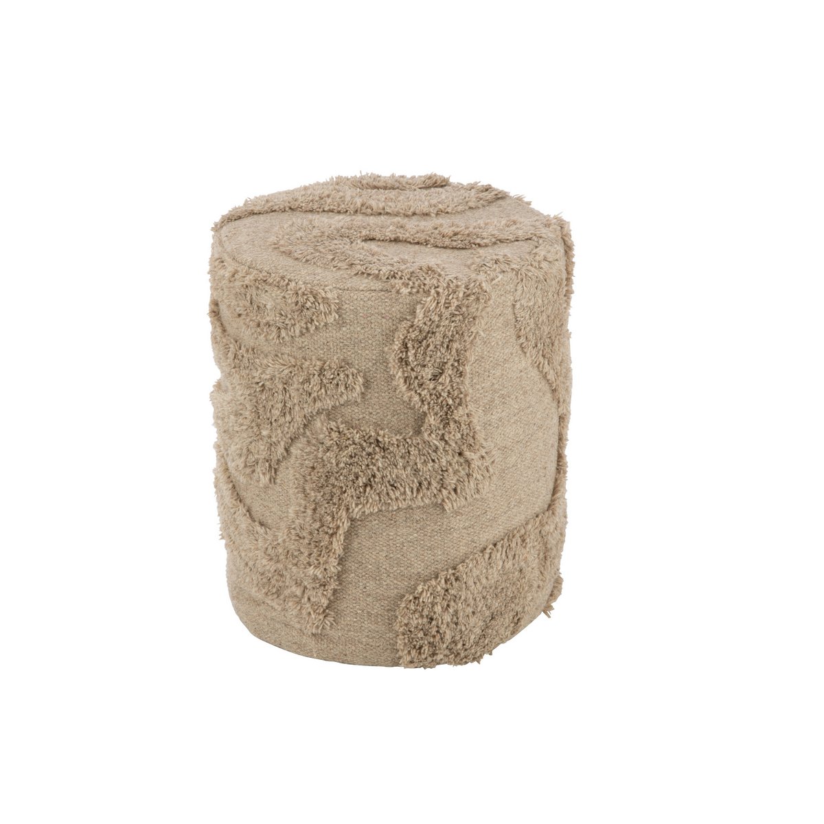 J-Line - Pouf Cylindre Capitonné Courbes Laine Beige