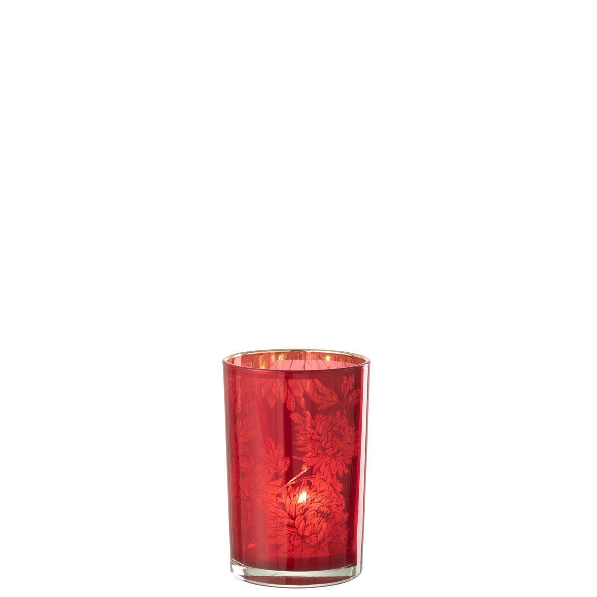 J-Line - Lanterne Fleurs - Verre - Rouge - Grand