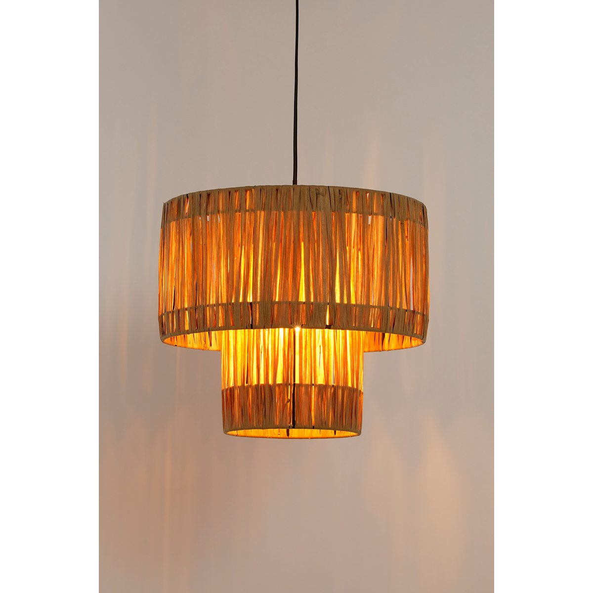 Mica Decorations - Lampe à suspension Elisa - H30 x Ø35 cm - Raphia - Marron clair