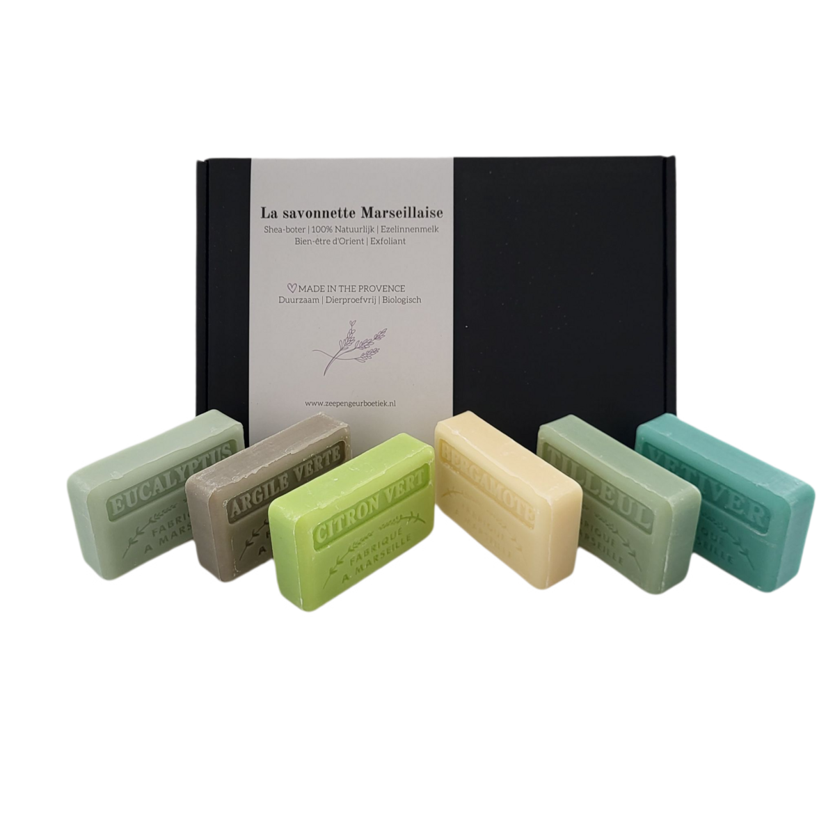 Boutique parfums de savons - Coffret de blocs de savon 'Vétiver, Citron Vert, Tilleul, Eucalyptus, Argile Vert, Bergamote'