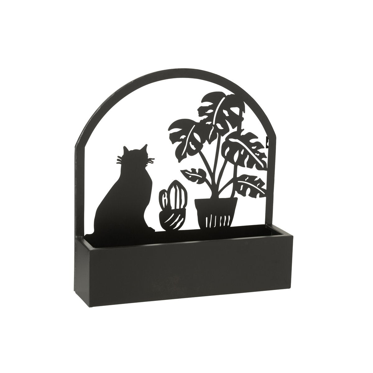 J-Line - Pot de Fleurs Chat - Métal - Noir - Ø11,50cm