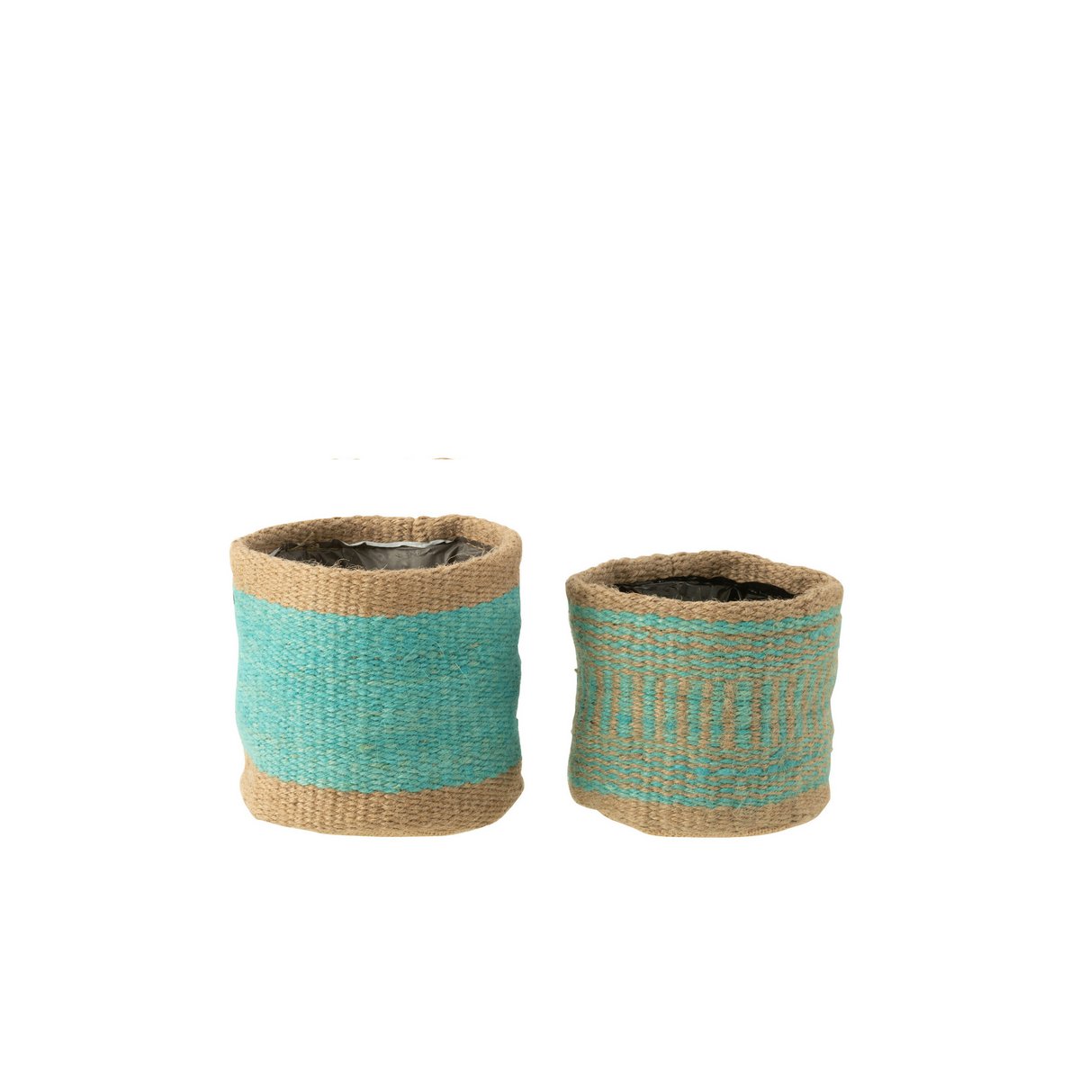 J-Line - Panier Rond + Bande - Jute - Naturel/Azur - Xs/S