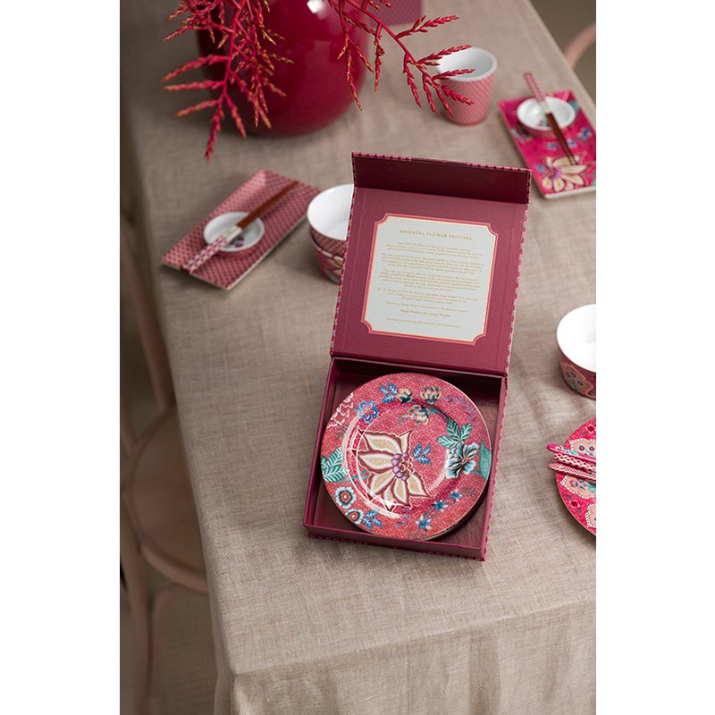 Pip Studio - Set/4 Plates Flower Festival Dark Pink 17cm