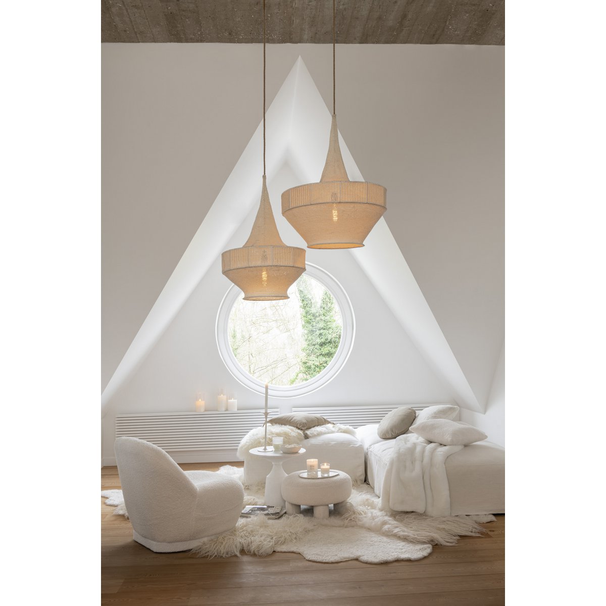 J-Line - Lampe Suspendue Tricotée Main Beige Small