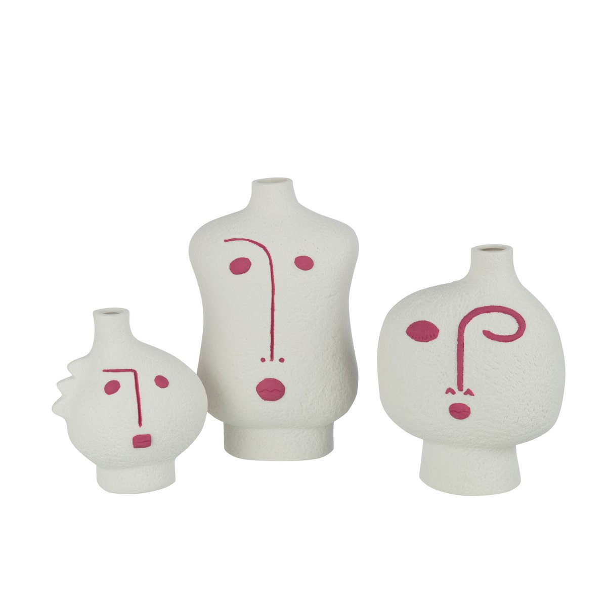 J-Line - Vase Face Abstract - Porcelaine - Fuchsia/Blanc