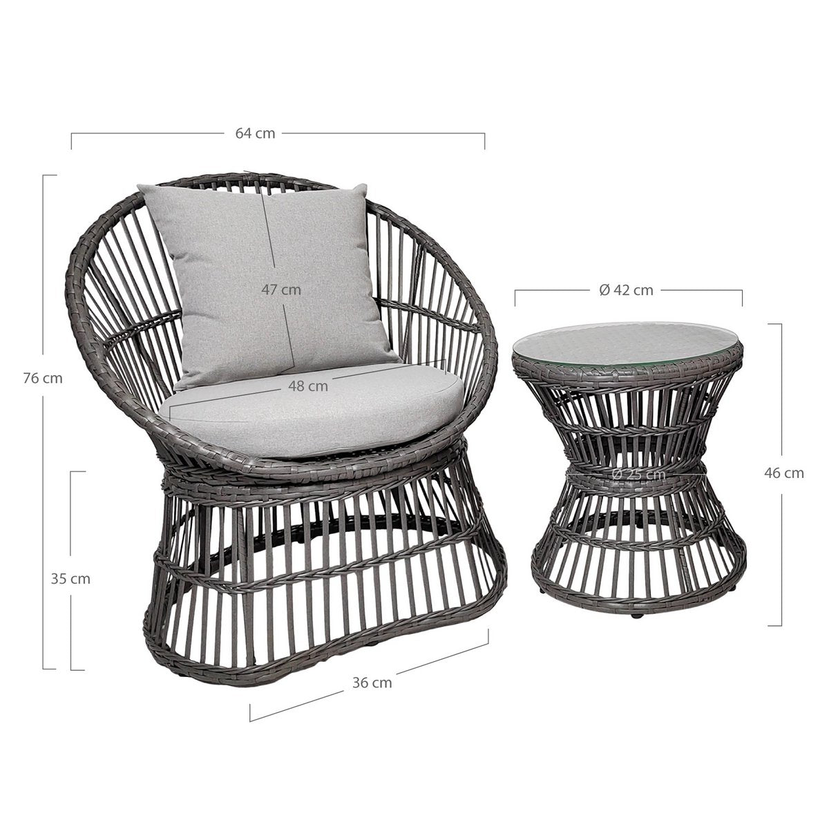 House Nordic - Natal Lounge Set - Loungeset, rotan, grijs, incl. Kussens