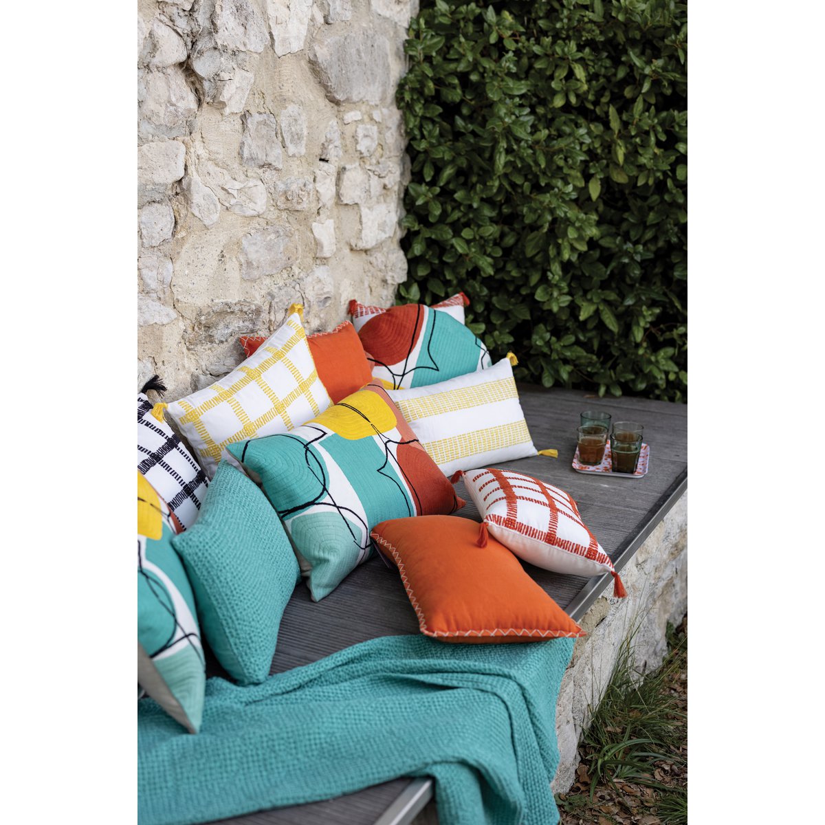 VIVARAISE - Coussin stonewashed Maia Lagon 45 x 45