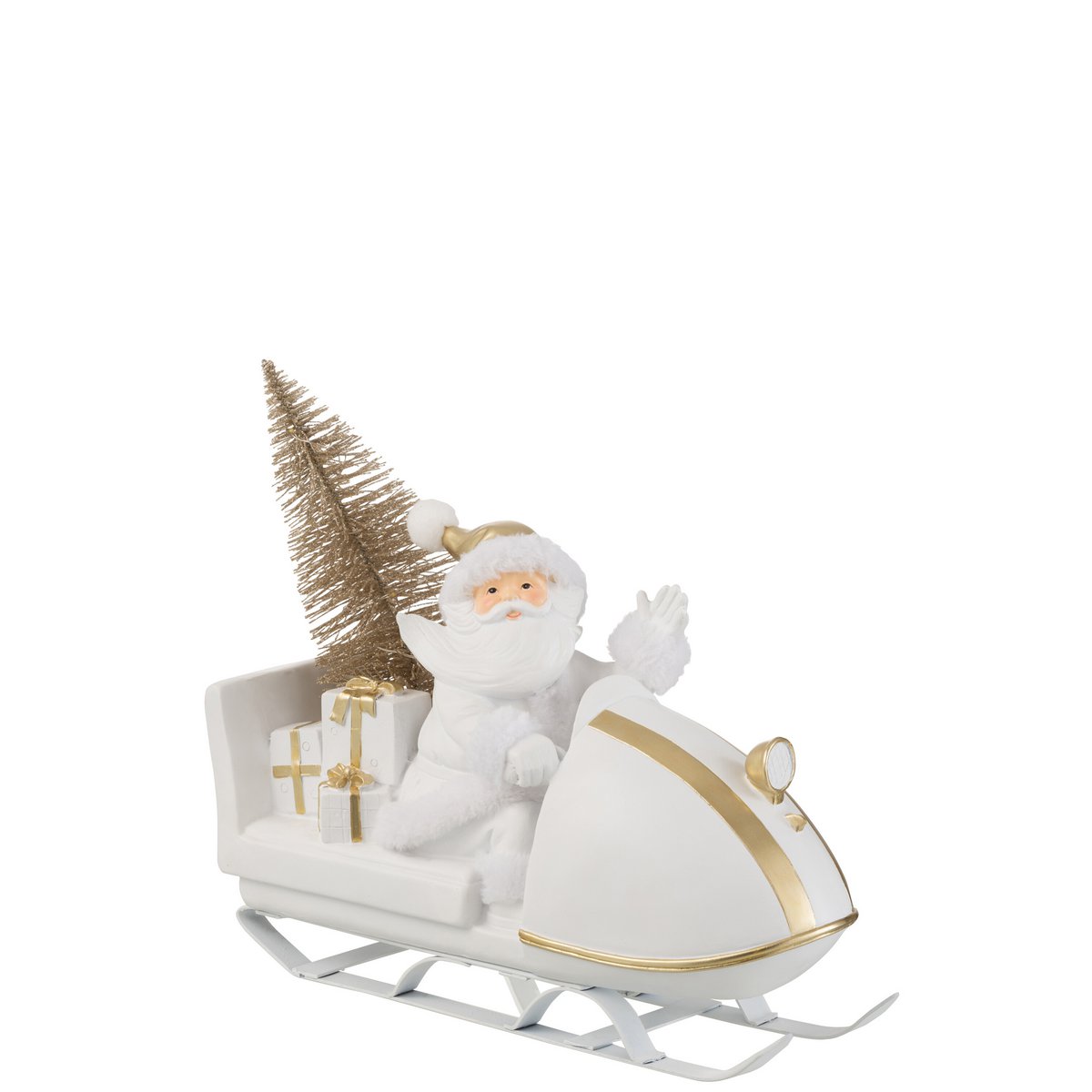 J-Line - Figurine de Noël décorative 'Père Noël avec traîneau' (Blanc/Or)