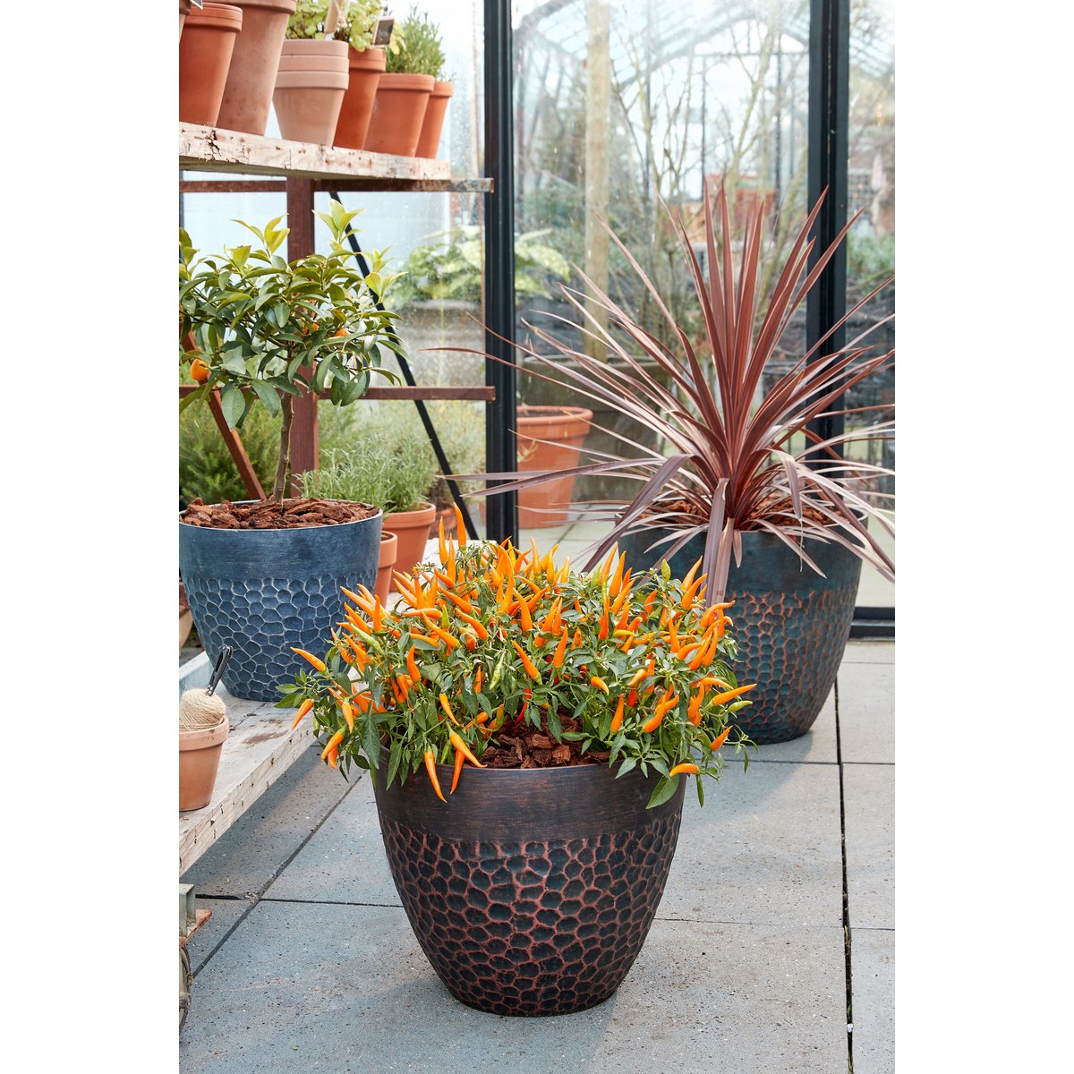 Glimmerdekorationen - Bravo Outdoor-Blumentopf - H26 x Ø30,5 cm - Grün gehämmert