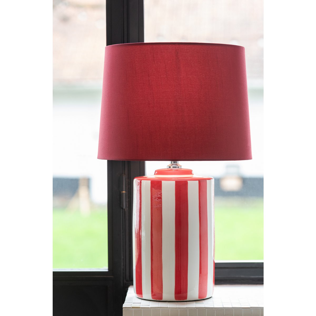 J-Line Lampe+Lampenschirm Listra Stripes Porzellan Schwarz/Rot/Weiß