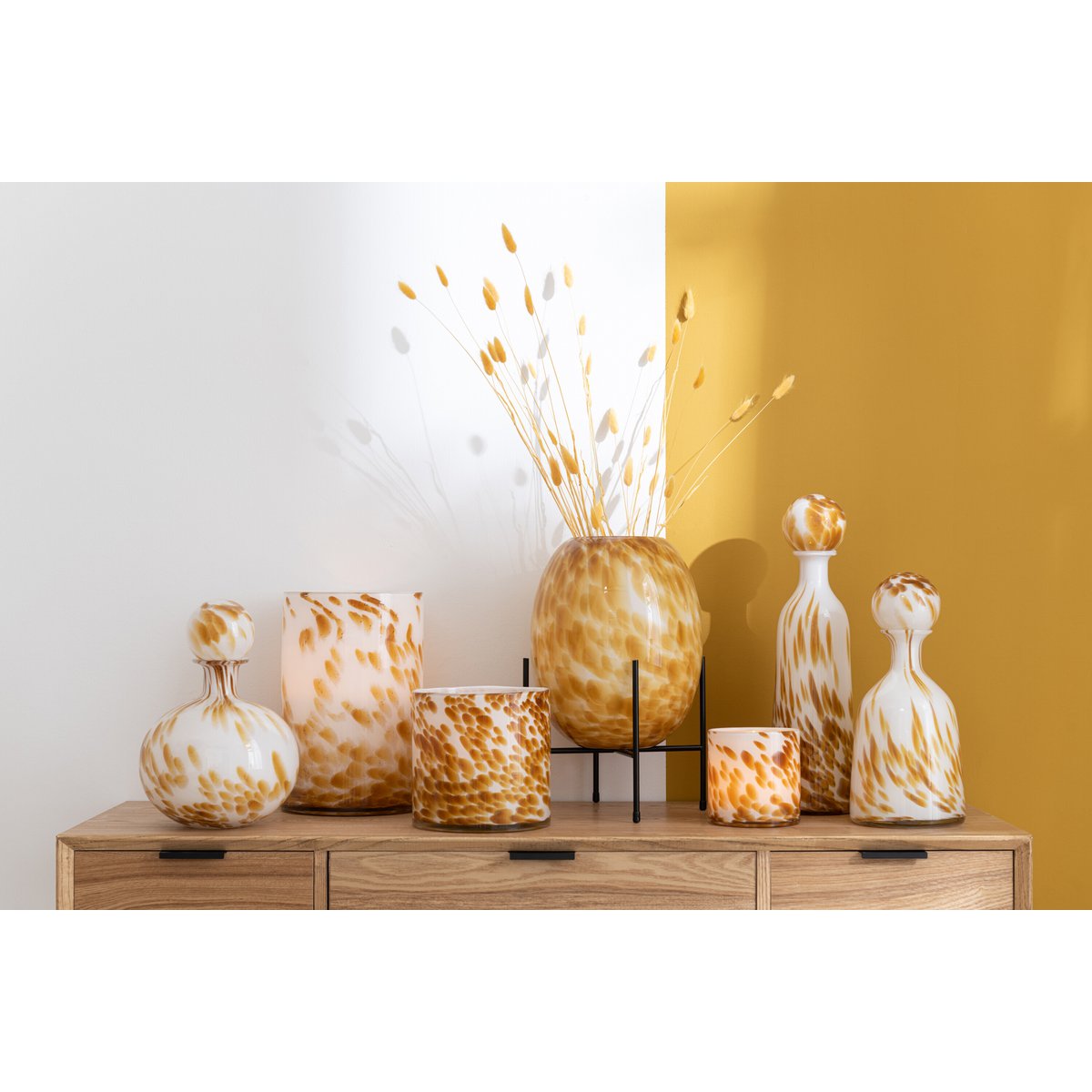 J-Line - Vase + Vt Speckle - Verre - Blanc/Ocre