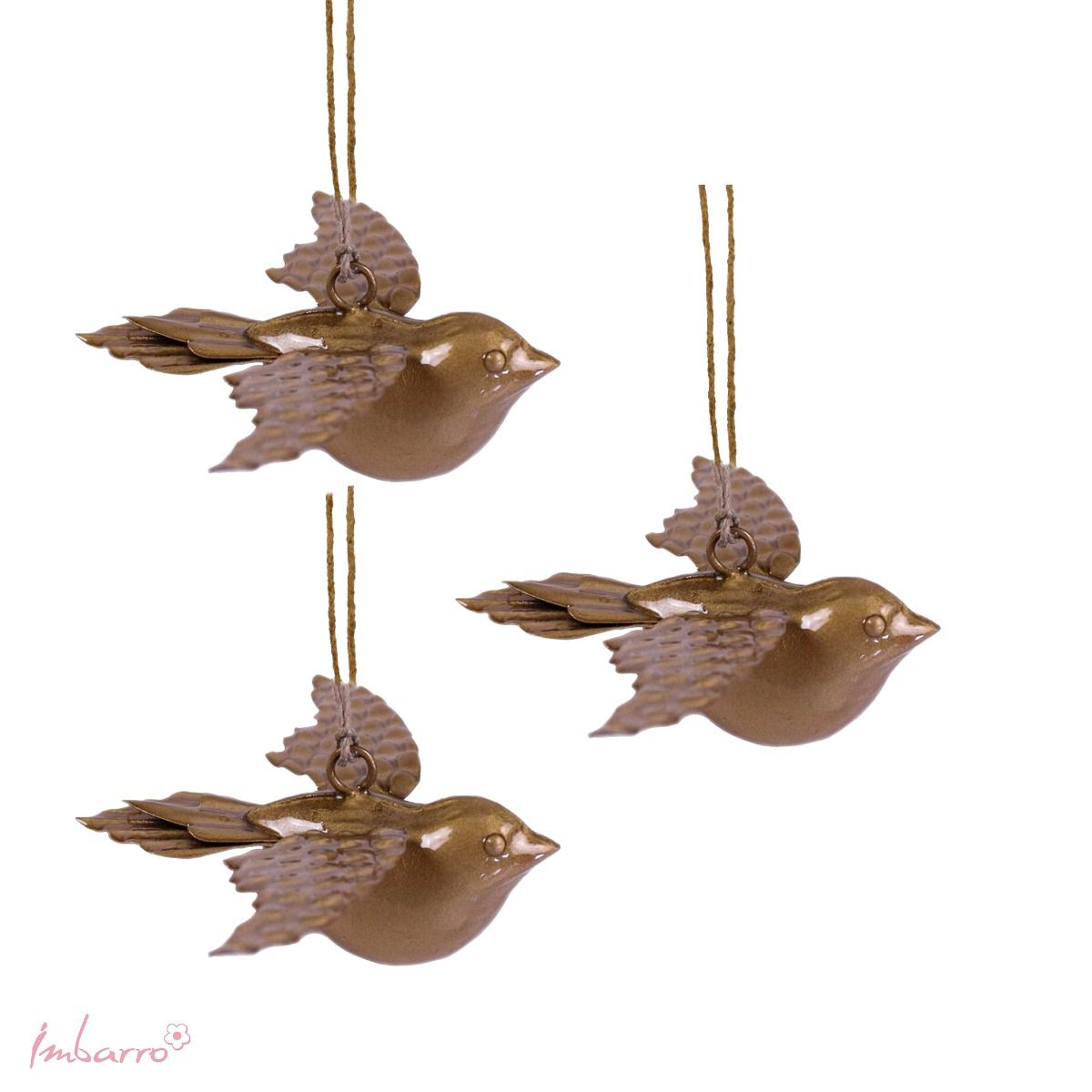 Imbarro - Decoratieve hanger 'Bird Binkie' (Set van 3, Goud)