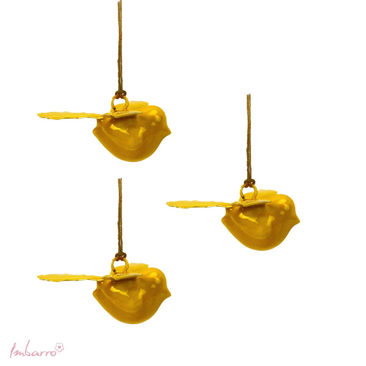 Imbarro - Decoratieve hanger 'Birdy Chica' (Set van 3, Yellow)