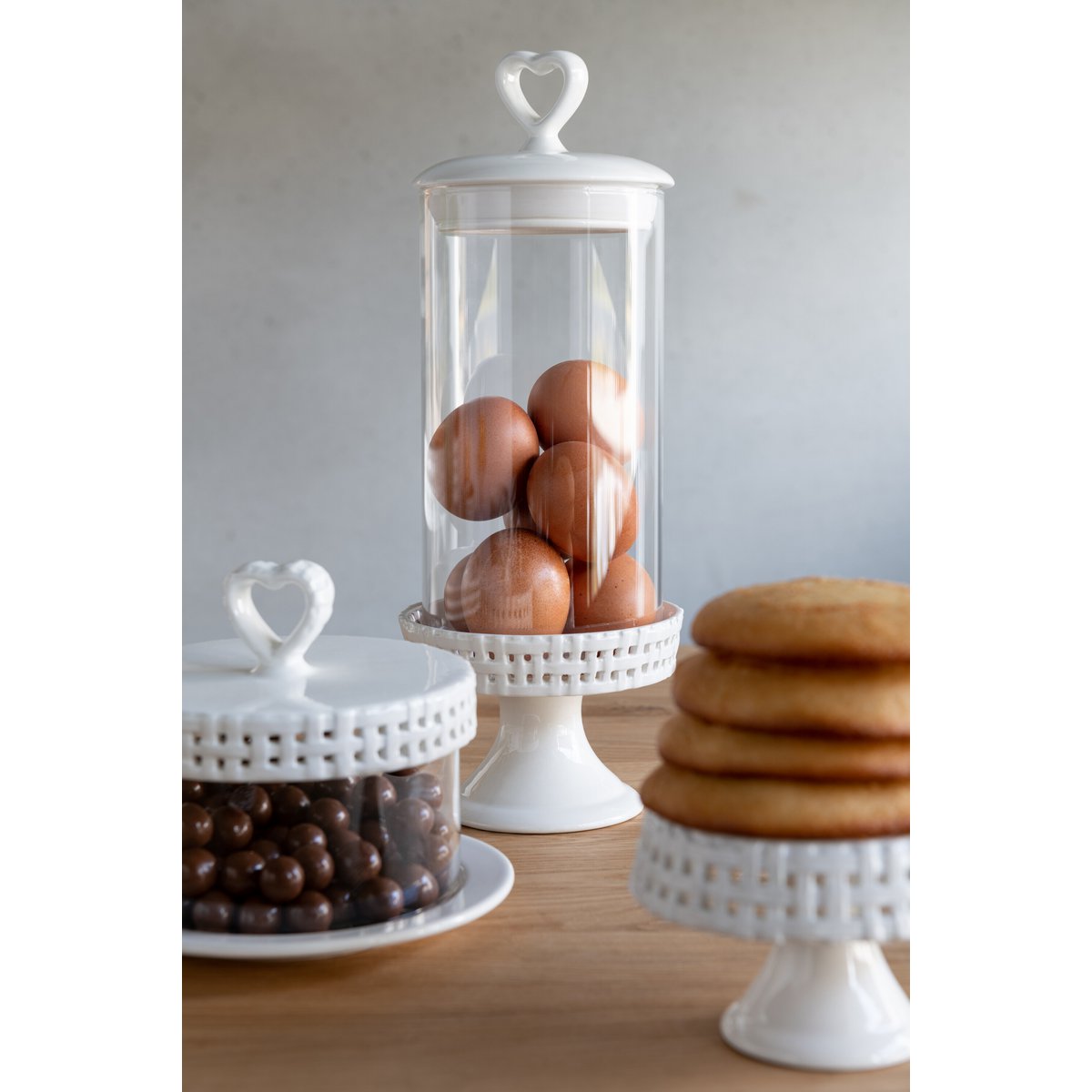 J-Line - Assiette à Gâteau Sous Verre - Présentoir à Gâteau - Céramique - Blanc - M