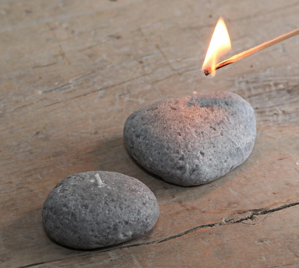 Leeff - Kaarsen in steenvorm 'Stijn' (Set van 2, Grijs)