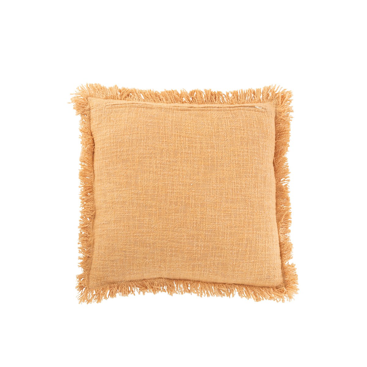 J-Line - Coussin Franges - Coton.Velvet = Ocre